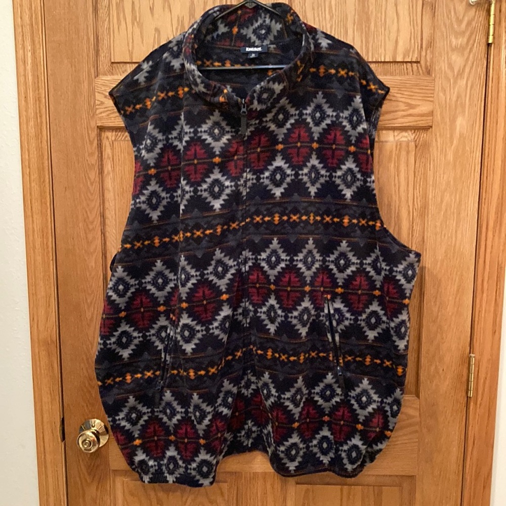 KingSize Big Mens Fleece Zip Vest Size 7XL  Dark Blue  Aztec Southwestern Print
